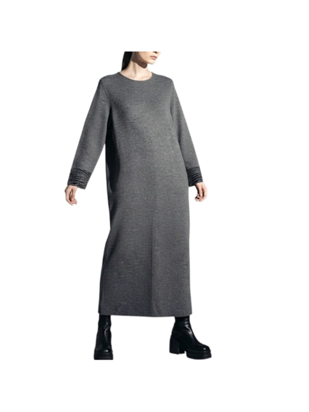 Vintage 90s Y2K grey boxy minimalist knit long sleeve old money maxi dress L